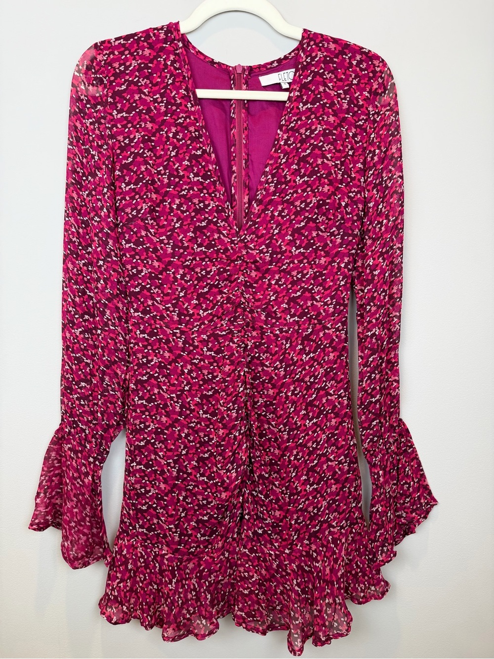 Pink Floral V-Neck Long Sleeve Top